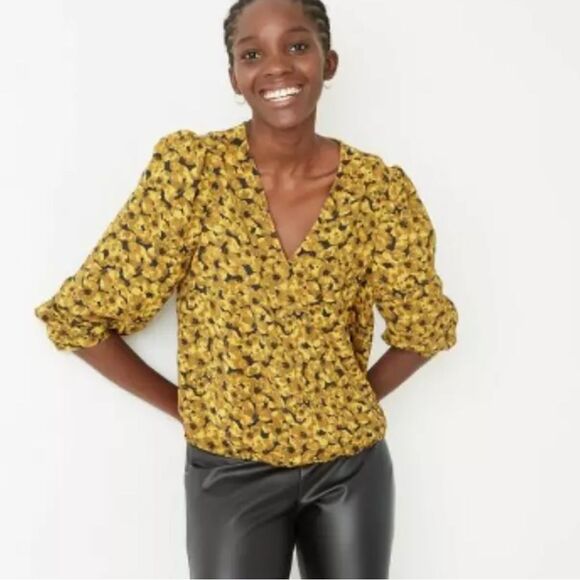 A New Day Floral Wrap Blouse - Yellow Sz M - Picture 1 of 6